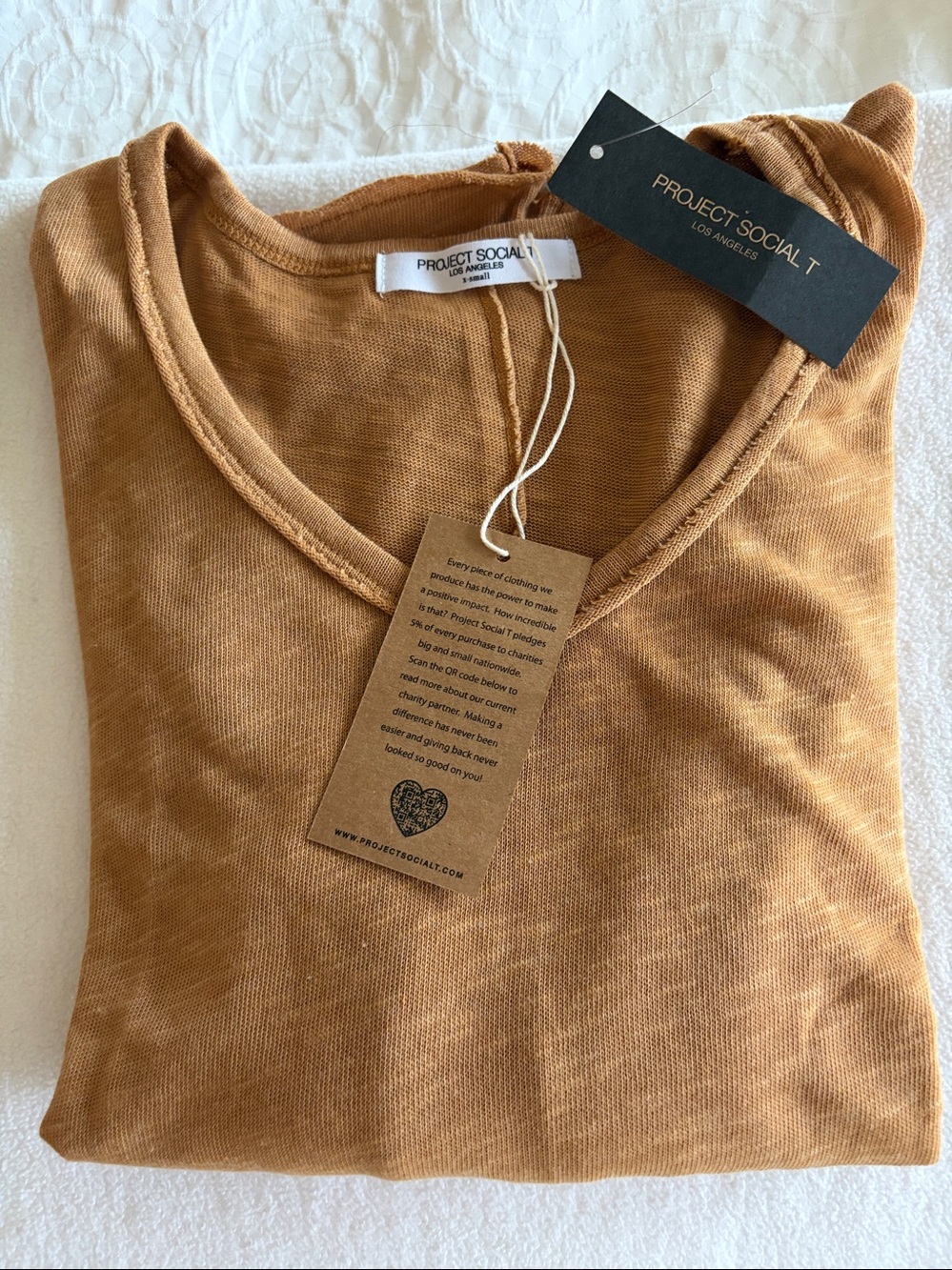 Project Social T V-Neck Ribbed Top - Camel Brown